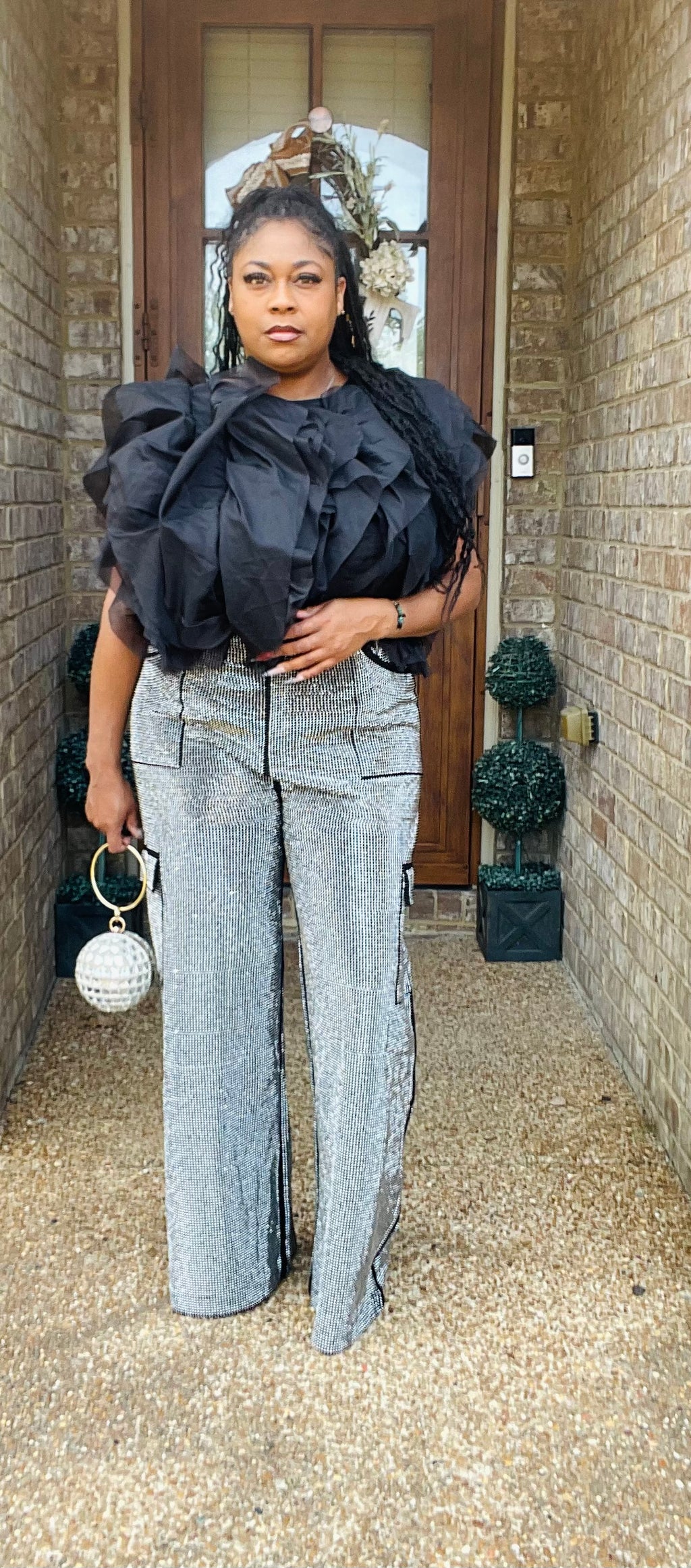 RHINESTONE CARGO PANT (SILVER/BLACK)