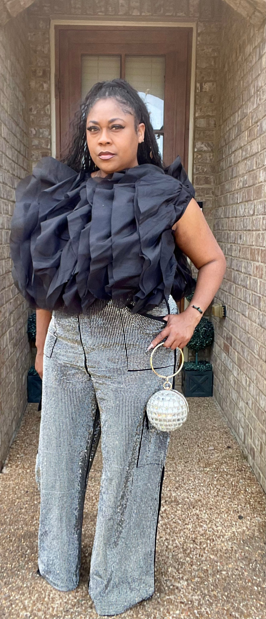 RHINESTONE CARGO PANT (SILVER/BLACK)