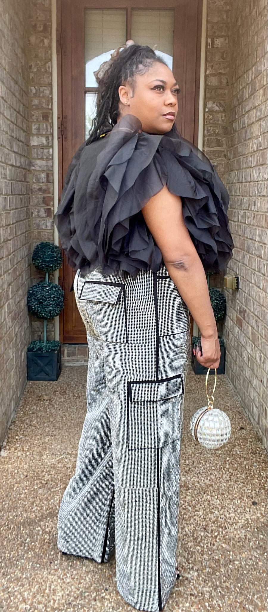 RHINESTONE CARGO PANT (SILVER/BLACK)