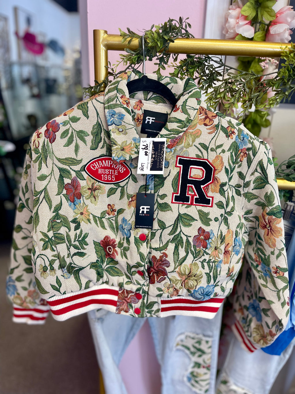 VARSITY FLOWERS PUFF JACKET