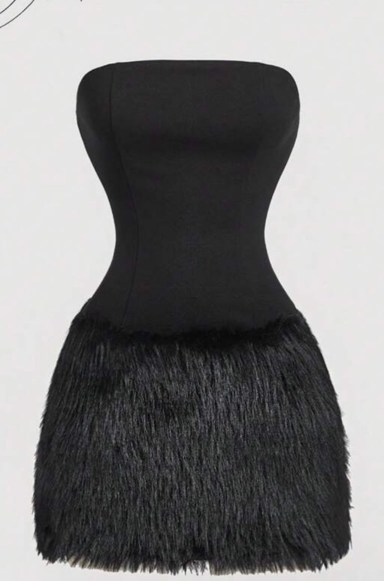 Fur Mini Dress ( BLACK)