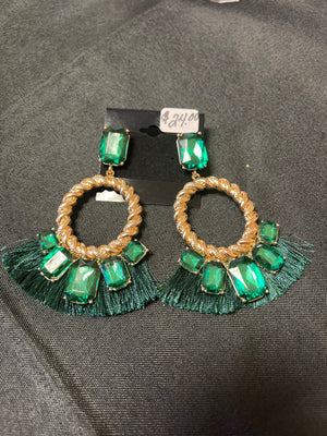 LARGE GLAM EARRINGS (GREEN/GOLD)