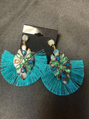 GLAM FRINGE EARRINGS (TURQUOISE)