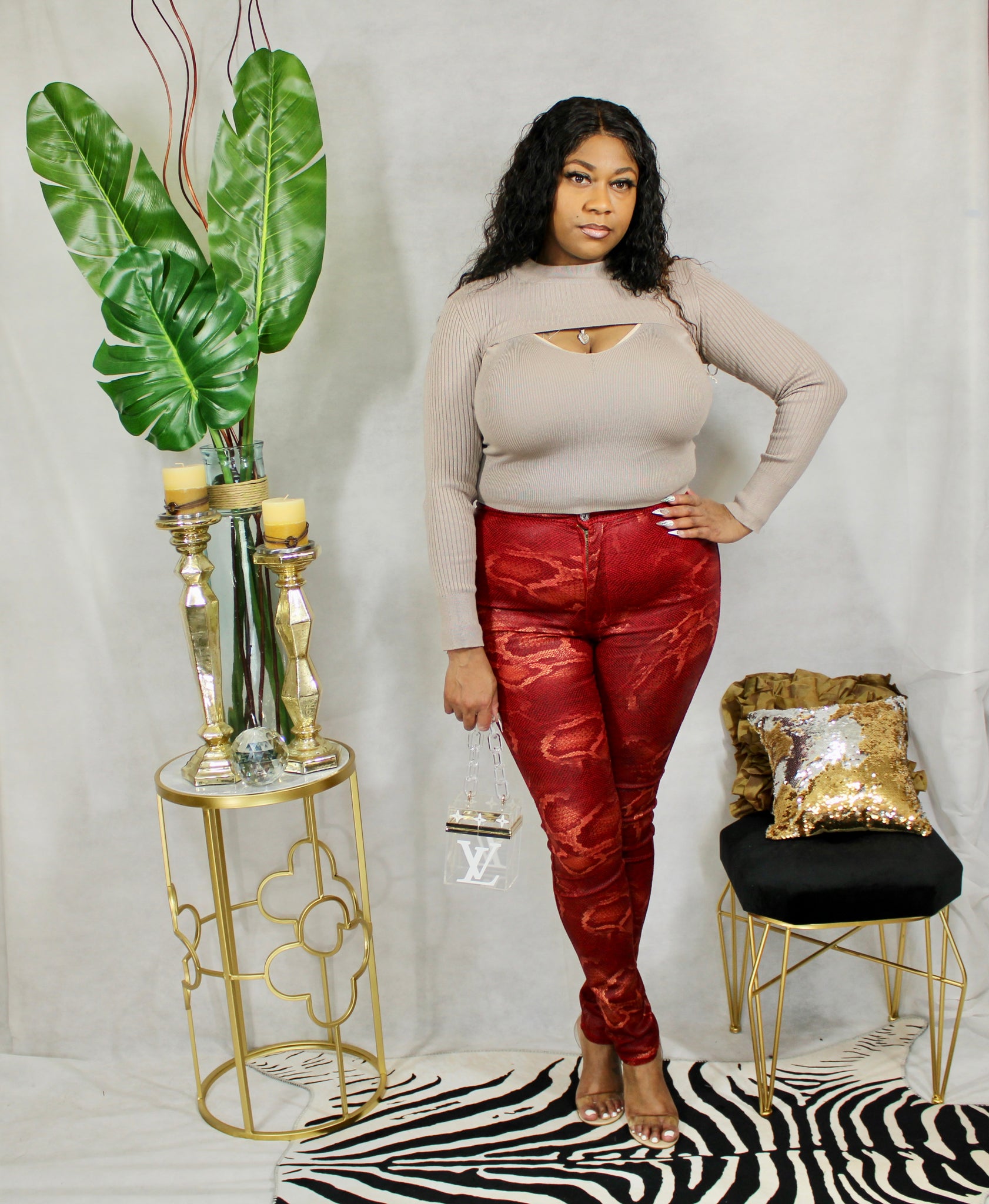 ANACONDA HIGH WAIST PANT   (RED)